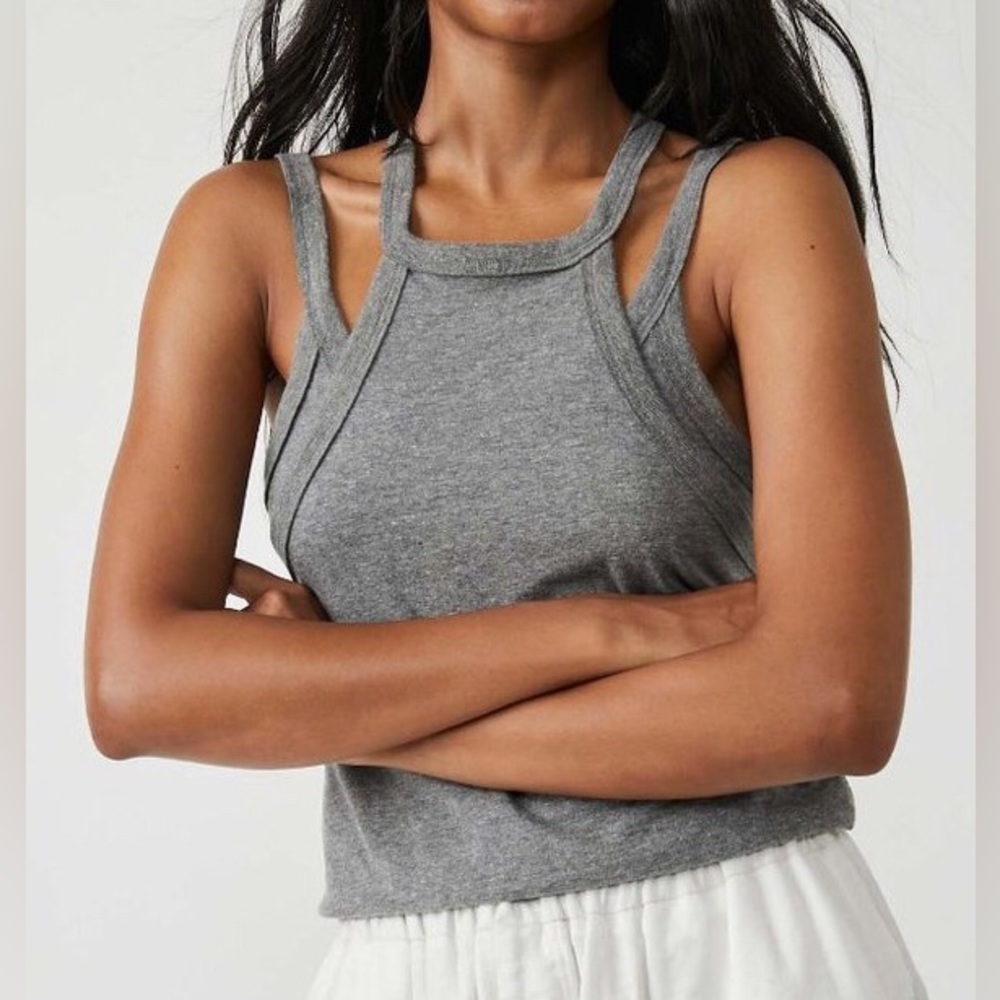 NWT Free People Two Times the Charm Tank Gray